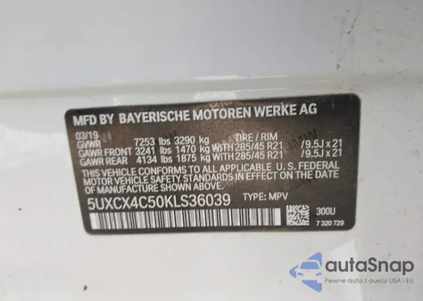 2019 BMW X7 xDrive50I из США, поврежденный, VIN 5UXCX4C50KLS36039